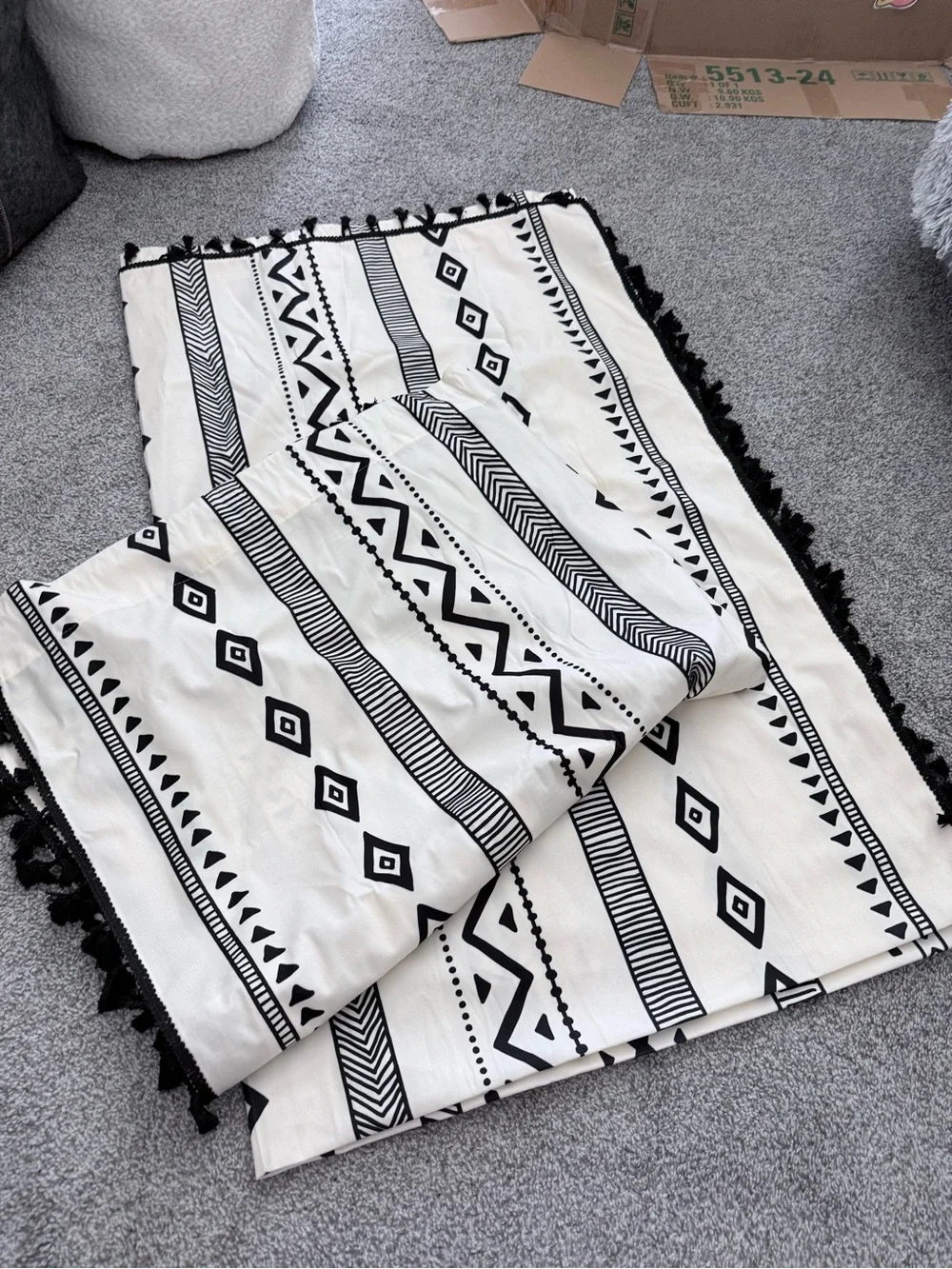 Black & White Geometric Curtains with Tassels 52” x 84” 2 panels